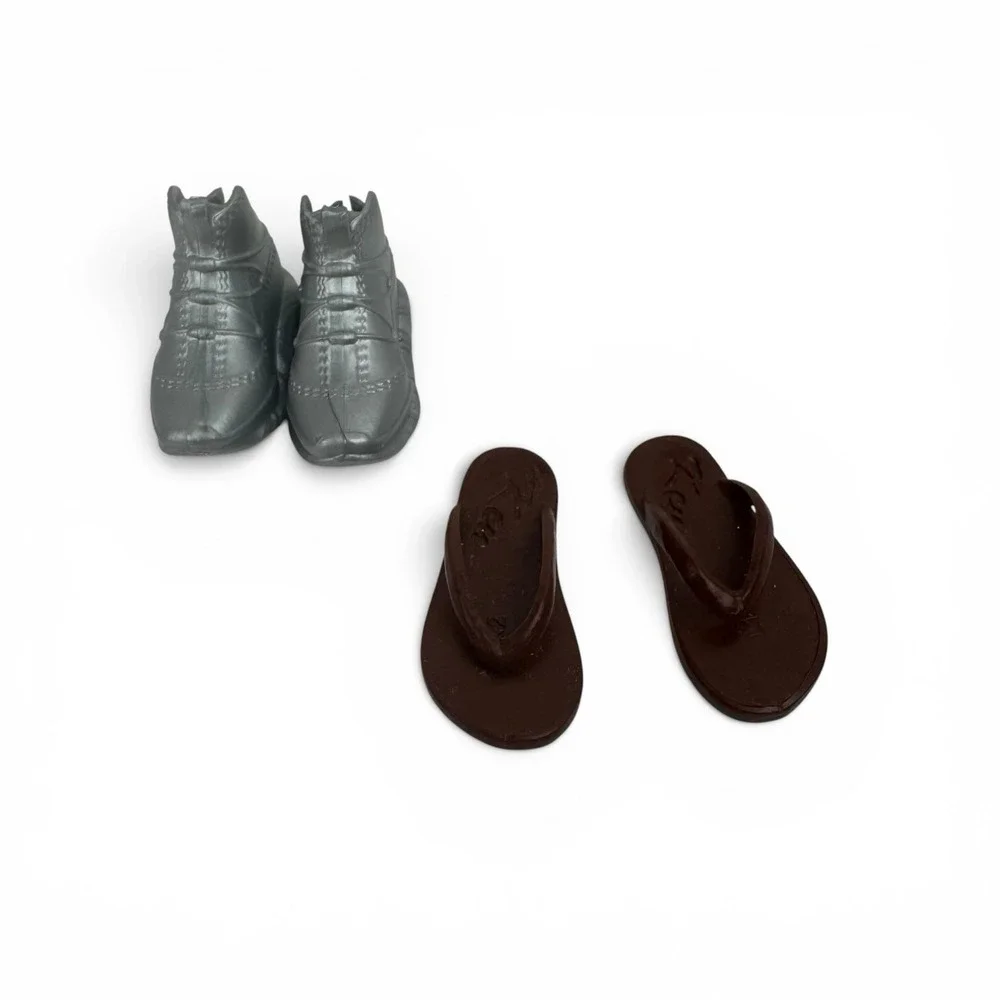Mattel Ken Doll Shoes Lot Silver Sneakers Brown Flip Flops